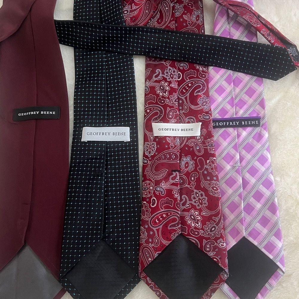 Geoffrey Beene SILK Burgundy, Black, Red, Pink Tie Set - Picture 7 of 11